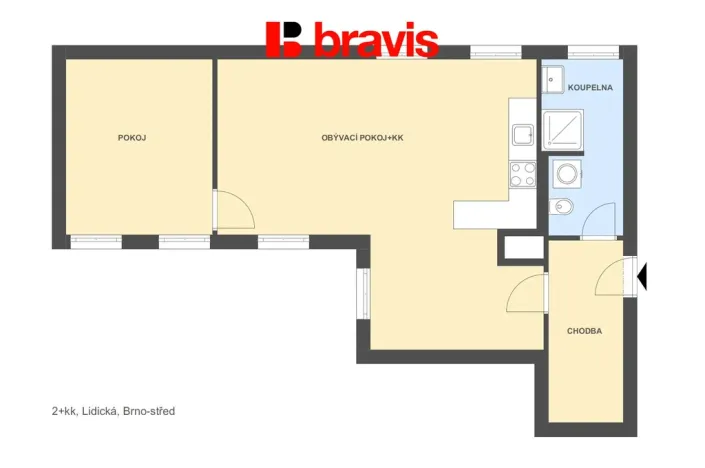 Pronájem bytu 2+kk, Brno - Veveří, Lidická, 58 m2