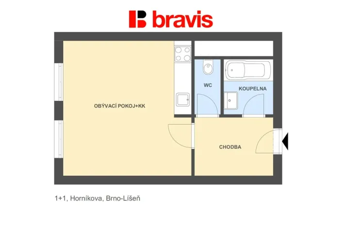 Pronájem bytu 1+kk, Brno - Líšeň, Horníkova, 30 m2