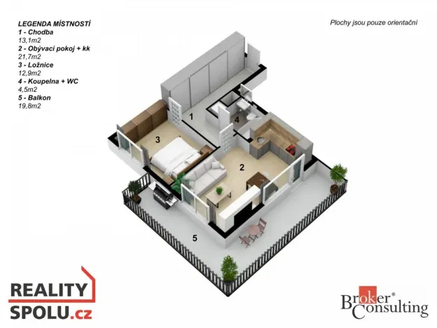 Pronájem bytu 2+kk, Praha - Vysočany, Smržových, 52 m2