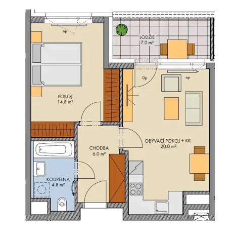 Prodej bytu 2+kk, Praha - Hlubočepy, Hugo Haase, 47 m2