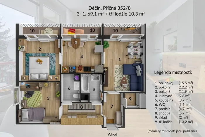 Pronájem bytu 3+1, Děčín - Děčín III-Staré Město, Příčná, 69 m2