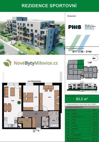 Prodej bytu 3+kk, Milovice, 76 m2