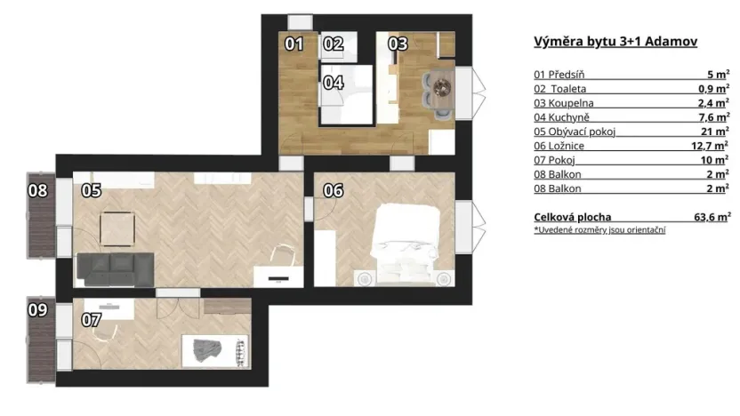 Prodej bytu 3+1, Adamov, Komenského, 60 m2