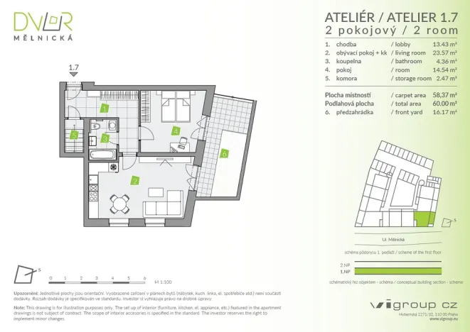 Prodej bytu 2+kk, Brandýs nad Labem-Stará Boleslav - Stará Boleslav, Mělnická, 58 m2