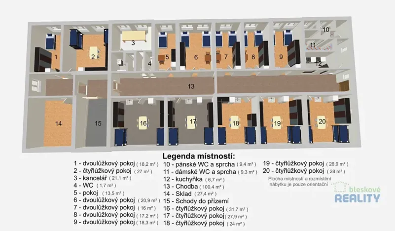 Pronájem ubytování, Přerov nad Labem, 445 m2