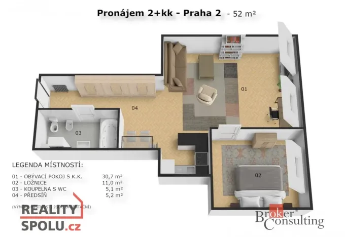 Pronájem bytu 2+kk, Praha - Vyšehrad, Neklanova, 52 m2