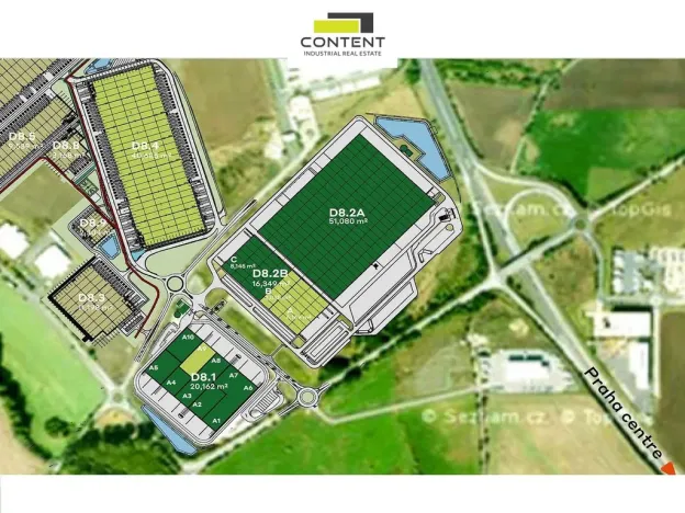 Pronájem výrobních prostor, Kozomín, 8204 m2
