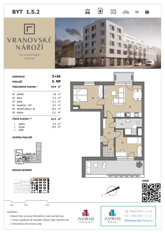 Prodej bytu 3+kk, Brno - Husovice, Vranovská, 62 m2