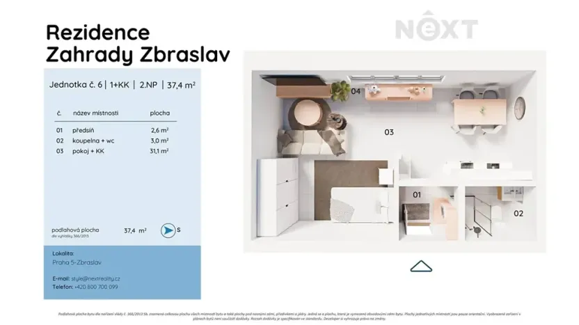 Prodej bytu 1+kk, Praha - Zbraslav, Hauptova, 37 m2