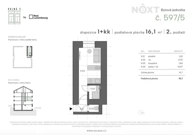 Prodej bytu 1+kk, Praha - Vysočany, Kolmá, 16 m2