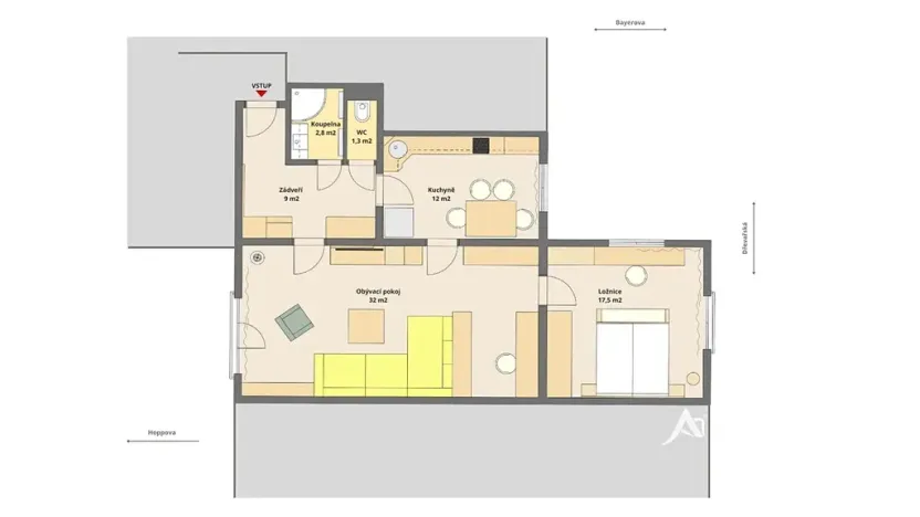 Prodej bytu 2+1, Brno, Bayerova, 75 m2