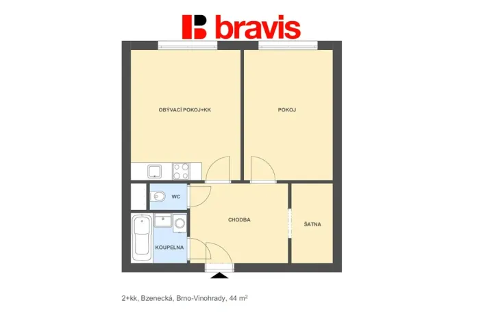 Pronájem bytu 2+kk, Brno - Židenice, Bzenecká, 44 m2