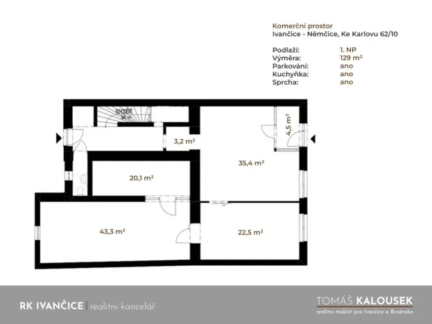 Pronájem obchodního prostoru, Ivančice - Němčice, Ke Karlovu, 129 m2