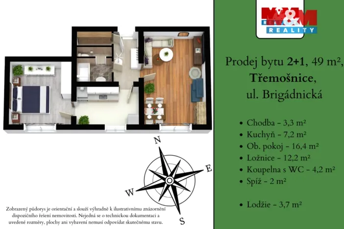 Prodej bytu 2+1, Třemošnice, Brigádnická, 49 m2