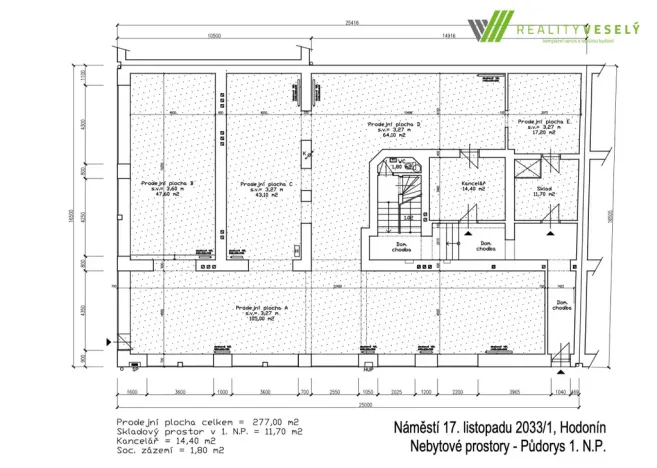 Pronájem obchodního prostoru, Hodonín, nám. 17. listopadu, 535 m2