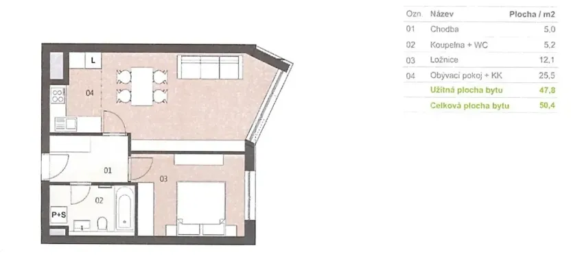 Pronájem bytu 2+kk, Praha - Michle, U plynárny, 50 m2