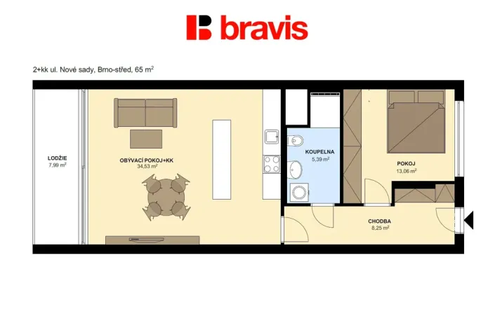 Pronájem bytu 2+kk, Brno - Staré Brno, Fuchsova, 65 m2