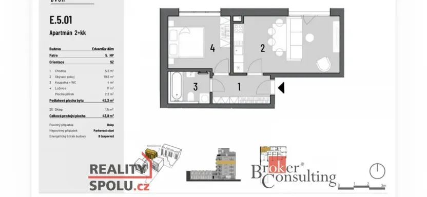 Pronájem bytu 2+kk, Brno - Zábrdovice, Bratislavská, 43 m2