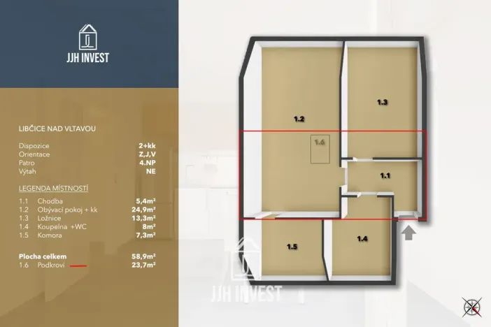 Prodej bytu 2+kk, Libčice nad Vltavou, Letecká, 59 m2