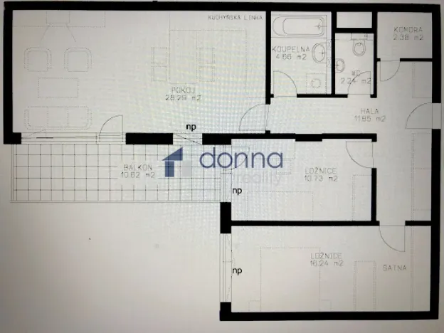 Pronájem bytu 3+kk, Praha, Pod Harfou, 76 m2