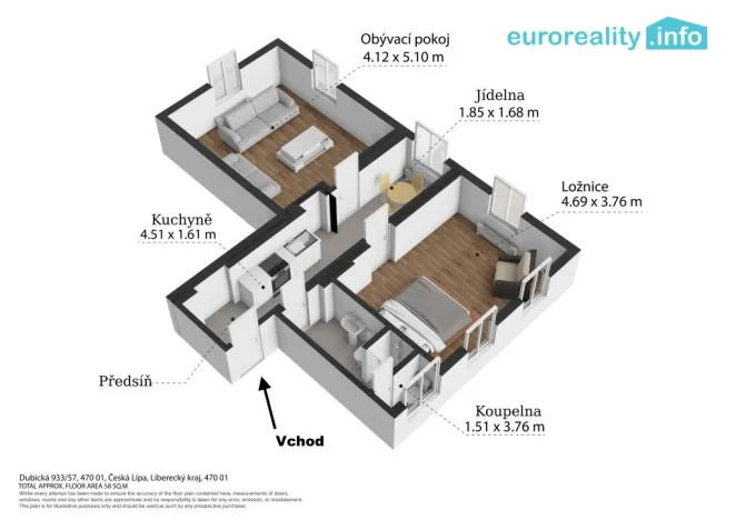 Prodej bytu 2+kk, Česká Lípa, Dubická, 55 m2