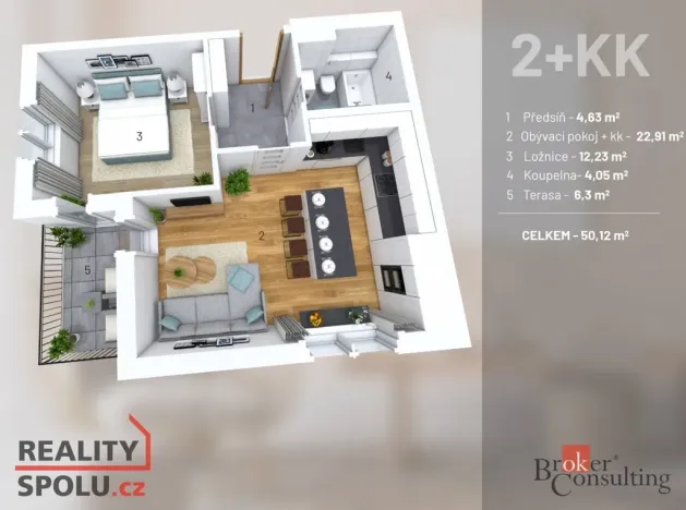 Prodej bytu 2+kk, Lavičky, 44 m2