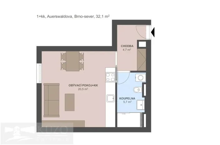 Pronájem bytu 1+kk, Brno, Auerswaldova, 32 m2