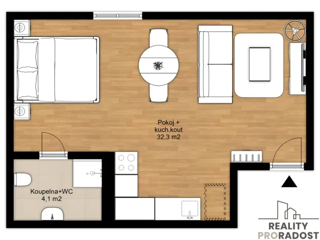 Pronájem bytu 1+kk, Třebotov, Hlavní, 36 m2