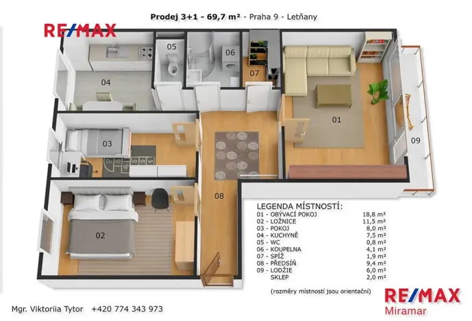 Prodej bytu 3+1, Praha - Letňany, Rýmařovská, 77 m2