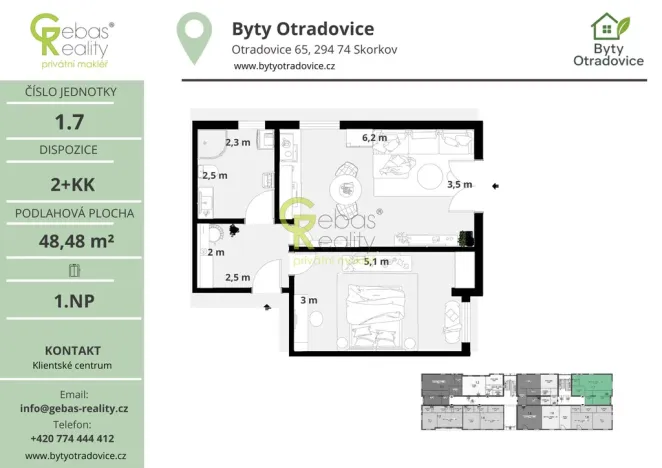 Prodej bytu 2+kk, Skorkov - Otradovice, 49 m2