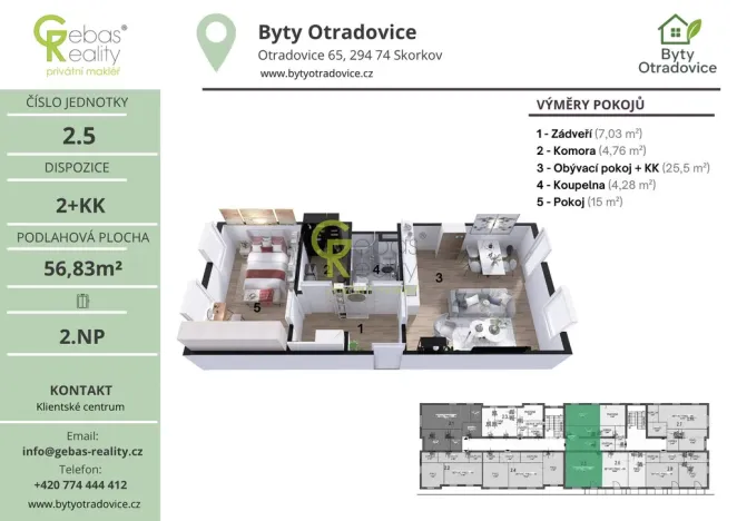 Prodej bytu 2+kk, Skorkov - Otradovice, 57 m2