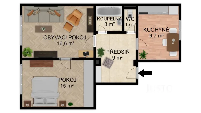 Prodej bytu 2+1, Písek - Budějovické Předměstí, Šafaříkova, 52 m2
