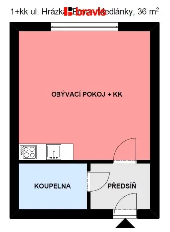 Pronájem bytu 1+kk, Brno - Medlánky, Hrázka, 39 m2