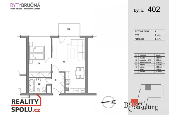 Pronájem bytu 2+kk, Plzeň - Černice, Štefánikova, 55 m2