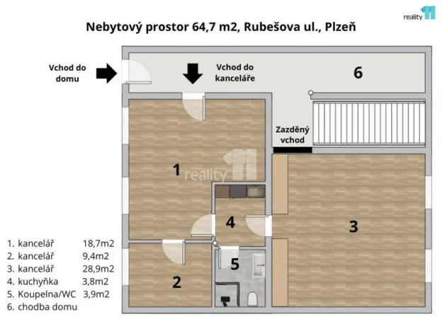 Prodej kanceláře, Plzeň - Východní Předměstí, Rubešova, 65 m2