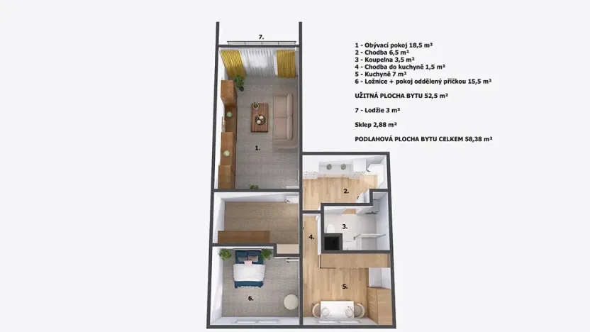 Prodej bytu 2+1, Jičín, Na jihu, 52 m2