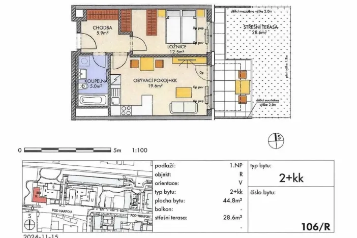 Prodej bytu 1+kk, Praha - Vysočany, Pod Harfou, 43 m2