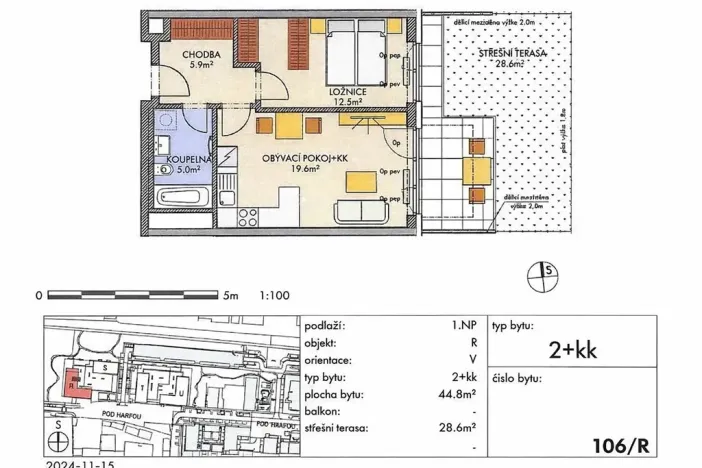 Prodej bytu 2+kk, Praha - Vysočany, Pod Harfou, 43 m2