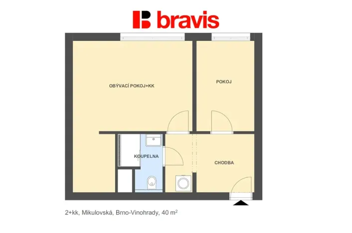Pronájem bytu 2+kk, Brno - Židenice, Mikulovská, 40 m2