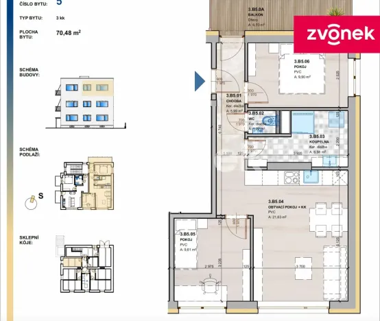 Pronájem bytu 3+kk, Zlín, 55 m2