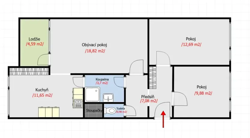Prodej bytu 3+1, Praha - Kobylisy, Rajmonova, 70 m2
