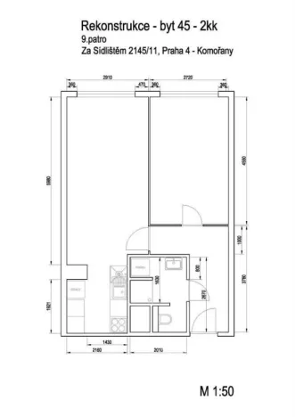 Prodej bytu 2+kk, Praha - Komořany, Za sídlištěm, 45 m2