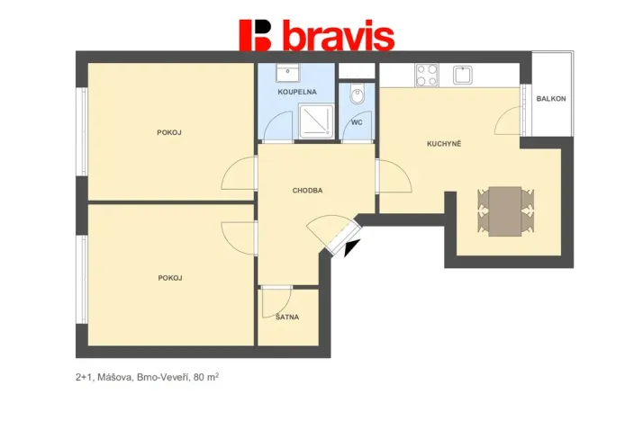 Pronájem bytu 2+1, Brno - Veveří, 75 m2