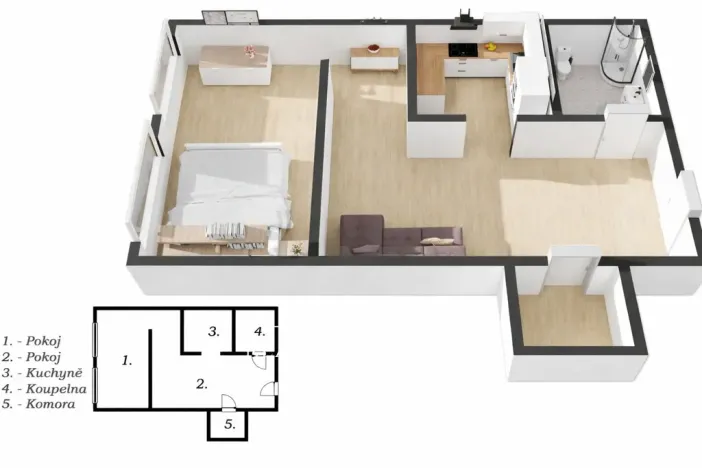 Pronájem bytu 1+kk, Praha - Modřany, Petržílova, 30 m2