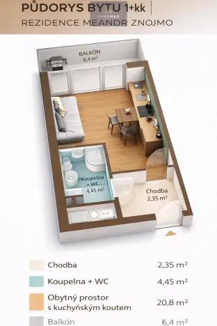 Prodej bytu 1+kk, Znojmo, 27 m2