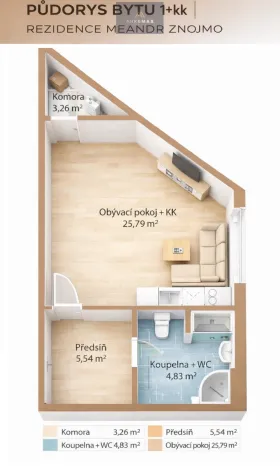 Prodej bytu 1+kk, Znojmo, 39 m2