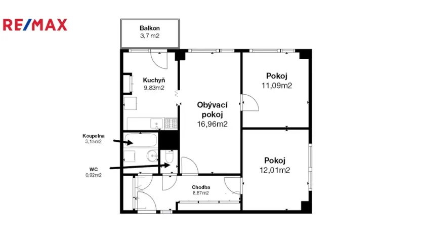 Prodej bytu 3+1, Praha - Záběhlice, Zvonková, 62 m2