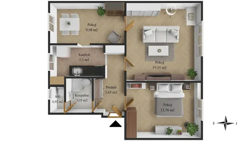 Prodej bytu 3+1, Bystřice, U Stadionu, 58 m2