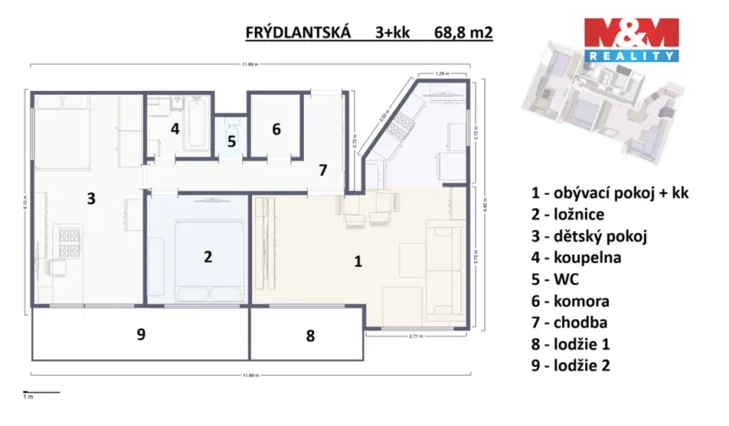 Prodej bytu 3+kk, Praha - Kobylisy, Frýdlantská, 69 m2