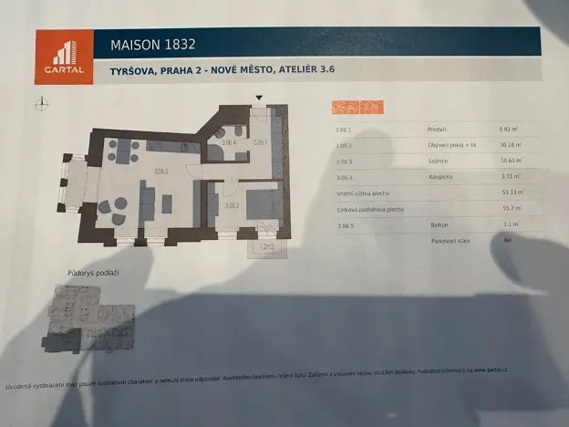 Pronájem bytu 2+kk, Praha, Tyršova, 56 m2